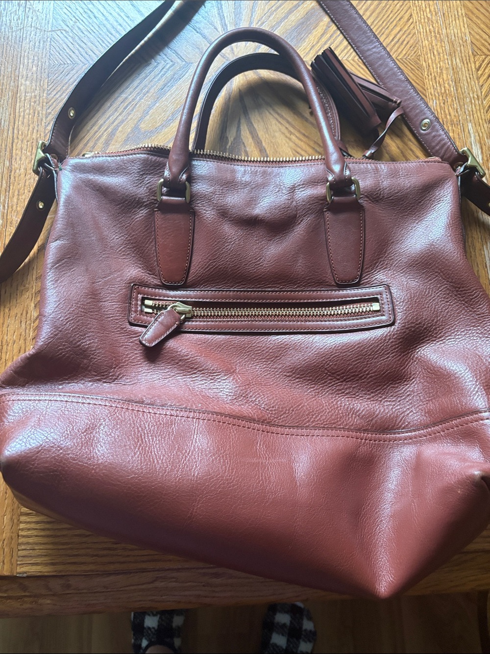 Coach Brown Leather Tote with Tassel Accent - Picture 3 of 5